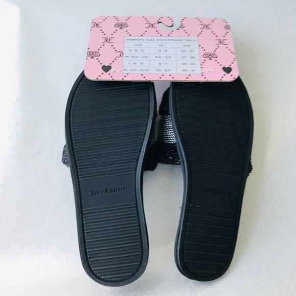 Juicy Couture JC GRAVITY 2 Faux Fur Slippers Black / Silver Size : L - Picture 5 of 5